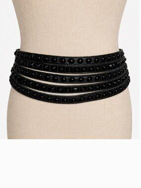 B-Low the Belt Vintage Moto Multi-Strand Studded Leather Waist Belt Black size S